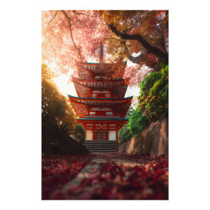 Herbst Ahorn Pagode Tempel Treppe Leuchten Fotodruck