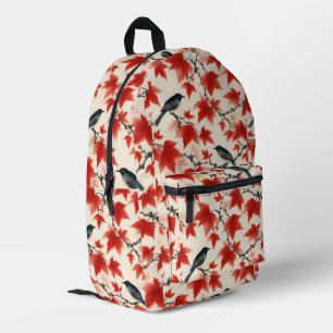 Herbst-Ahorn und Vögel Japanische Kunst Bedruckter Rucksack