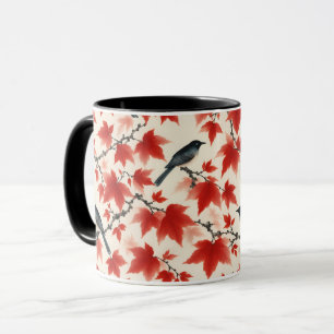 Herbst-Ahorn und Vögel Japanische Kunst Tasse