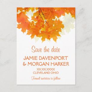 Herbst-Ahorn verlässt Wedding Save the Date Ankündigungspostkarte