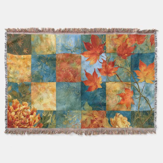 Herbst-Ahornblatt-Botanischer Patchwork Decke (Vorderseite)