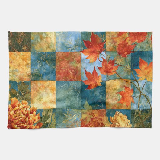 Herbst-Ahornblatt-Botanischer Patchwork Geschirrtuch (Horizontal)