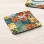 Herbst-Ahornblatt-Botanischer Patchwork Getränkeuntersetzer (Linke Seite)