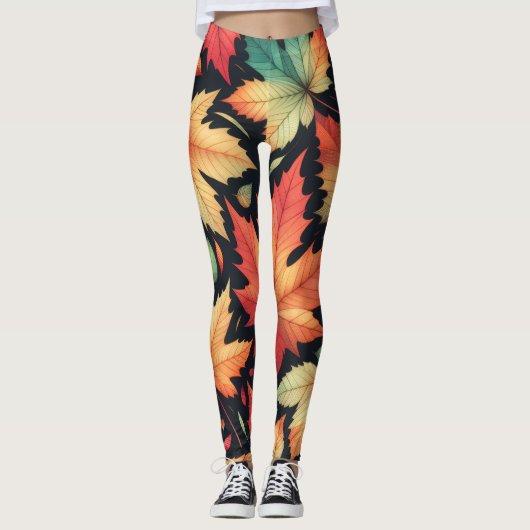 Herbst Ahornblätter Farbige Muster Leggings (Vorderseite)