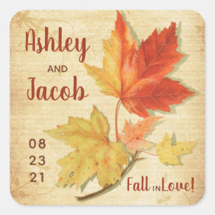 Herbst-Ahornblätter-Hochzeit Geschenk Save Date Quadratischer Aufkleber