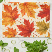 Herbst-Ahornblätter-Muster | Herbst Orange-Rotes B Geschirrtuch (Gefaltet)