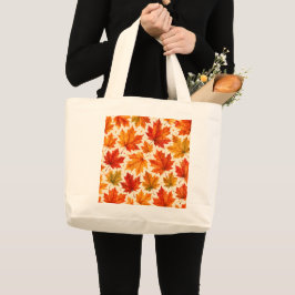 Herbst-Ahornblätter-Muster | Herbst Orange-Rotes B Jumbo Stoffbeutel