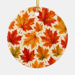 Herbst-Ahornblätter-Muster Herbst Orange-Rotes B Keramik Ornament