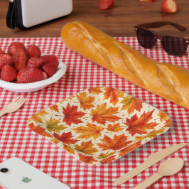Herbst-Ahornblätter-Muster | Herbst Orange-Rotes B Pappteller