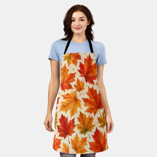 Herbst-Ahornblätter-Muster | Herbst Orange-Rotes B Schürze (Getragen)