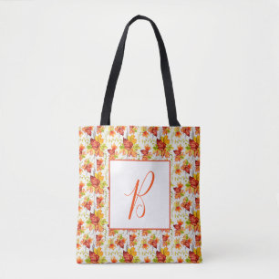 Herbst-Ahornblätter-Muster-Monogramm Tasche