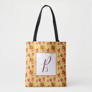 Herbst-Ahornblätter-Muster Monogramm-Tasche Tasche