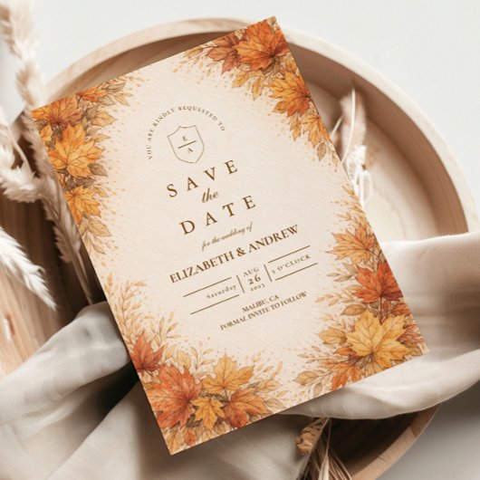 Herbst-Ahornblätter Rustikale Hochzeit Save The Date