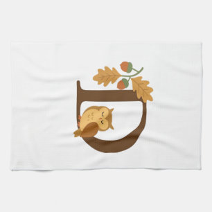Herbst-Alphabet-Monogramm Buchstabe D � Eule mit E Geschirrtuch