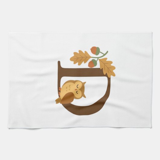 Herbst-Alphabet-Monogramm Buchstabe D � Eule mit E Geschirrtuch (Horizontal)