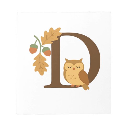 Herbst-Alphabet-Monogramm Buchstabe D � Eule mit E Notizblock (Vorderseite)