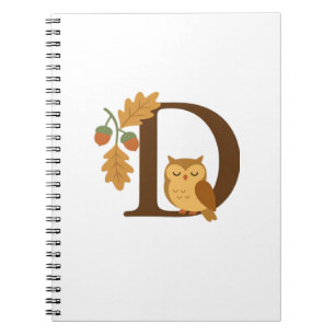 Herbst-Alphabet-Monogramm Buchstabe D � Eule mit E Notizblock