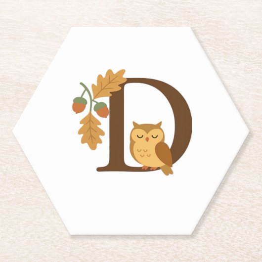Herbst-Alphabet-Monogramm Buchstabe D � Eule mit E Untersetzer (Vorderseite)