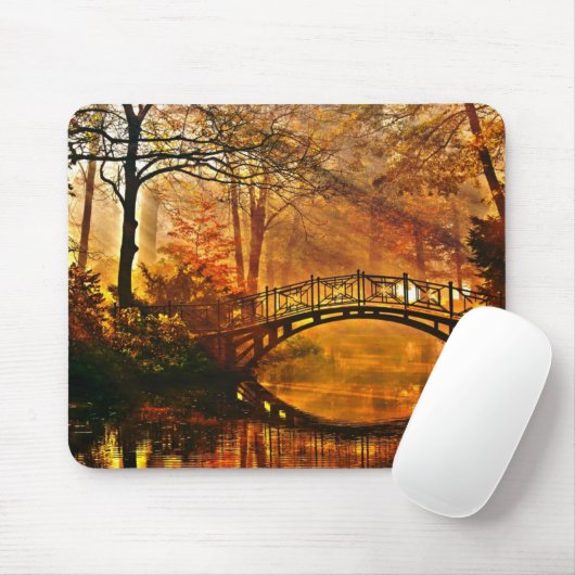 Herbst - Alte Brücke im Herbst Nebelpark Mousepad (Mit Mouse)