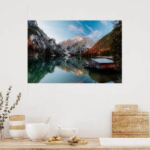 Herbst am Lago di Braies Italien Poster