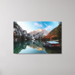 Herbst am See Lago di Braies Italien Leinwanddruck