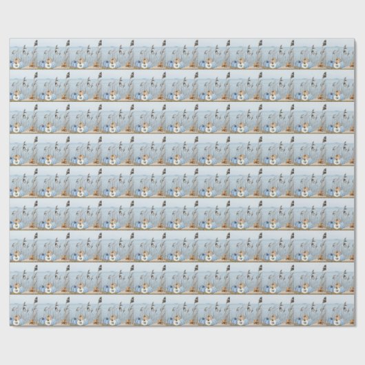 Herbst an der Küste Blau und Weiße Pumpkins und St Geschenkpapier (Flach)