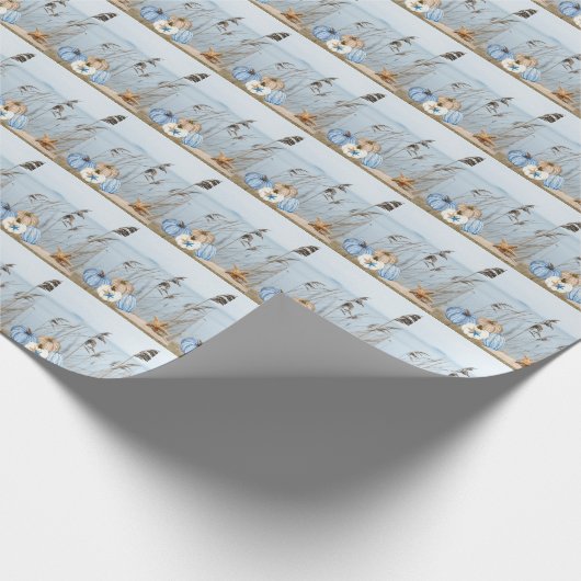 Herbst an der Küste Blau und Weiße Pumpkins und St Geschenkpapier (Ecke)