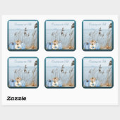 Herbst an der Küste Blau und Weiße Pumpkins und St Quadratischer Aufkleber (Blatt)