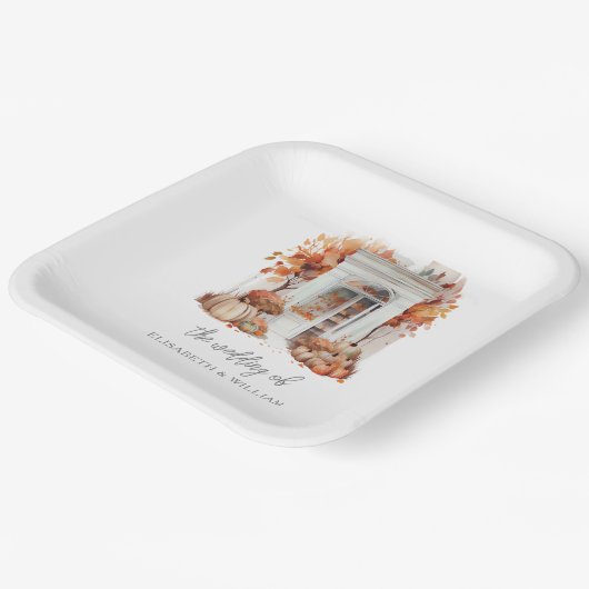 Herbst an der weißen Front Pappteller (Gewinkelt)