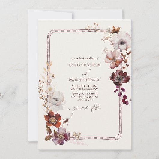 Herbst Anemone Hand Drawn Border Floral Hochzeit Einladung (Vorderseite)