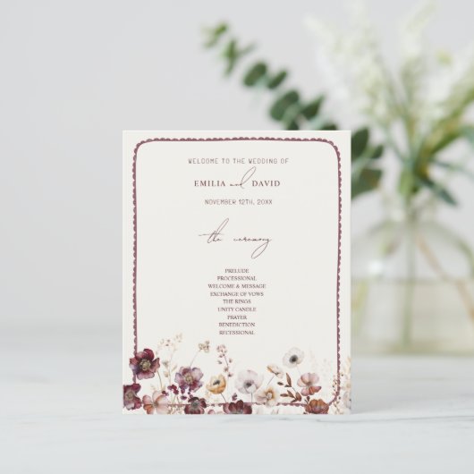 Herbst Anemone Hand Drawn Scalloped Hochzeit (Stehend Vorderseite)