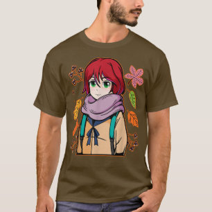 Herbst Anime Kawaii Rotes Haar Herbst Thanksgivin T-Shirt