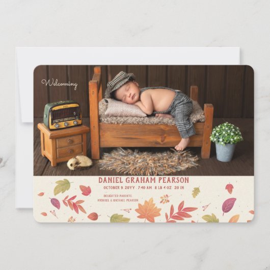 Herbst Ankunft Foto Geburtsankündigung Ankündigung (Vorderseite)