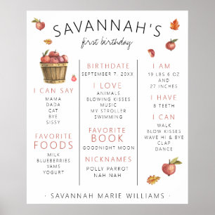 Herbst Äpfel Erste Geburtstags-Meilenstein-Poster Poster