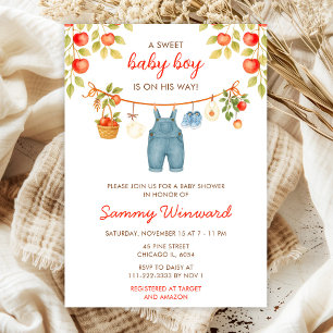 Herbst-Apfel-Kinderkleidungslinie-Junge-Baby-Party Einladung