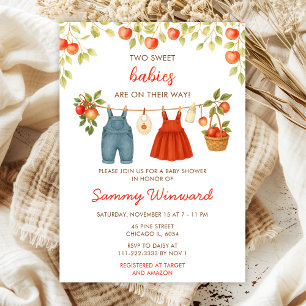 Herbst-Apfel-Kleiderlinie-Zwillinge-Baby-Party Einladung