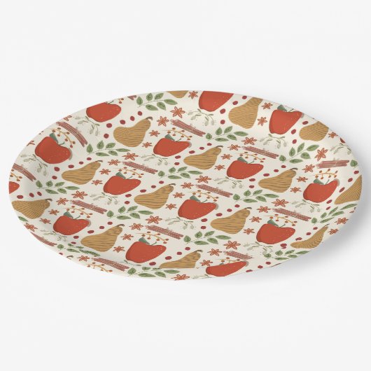 Herbst Äpfel und Birnen Rustikal Pappteller (Schrägansicht)