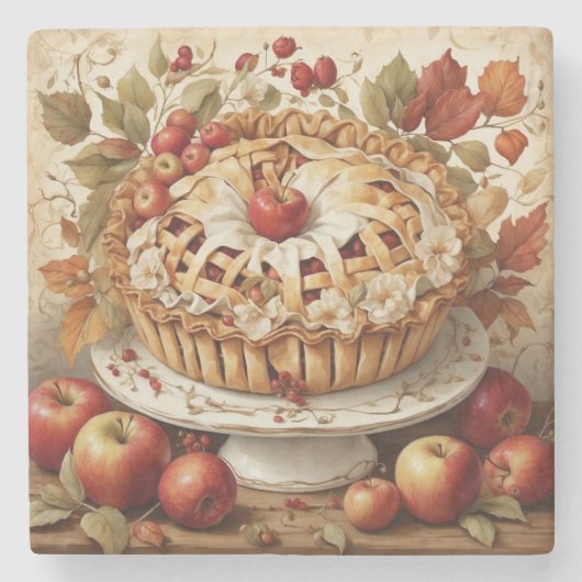 Herbst-Apple-Pie-Stone-Untersetzer Steinuntersetzer (Vorderseite)