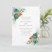 Herbst Aquamarin Burnt Orange Botanische Blumenhoc Einladung (Stehend Vorderseite)