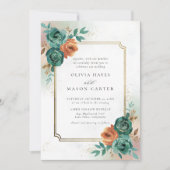 Herbst Aquamarin Burnt Orange Elegant Gold Frame W Einladung (Vorderseite)