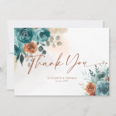 Herbst Aquamarin Burnt Orange Rose Wasserfarbene V Dankeskarte (Vorderseite)