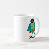 Herbst-aquamarine Eulen-mit Monogramm Name Kaffeetasse (VorderseiteRechts)