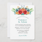 Herbst Aquamarine Red Orange Watercolor Rose Hochz Einladung (Vorderseite)