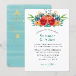 Herbst Aquamarine Red Orange Watercolor Rose Hochz Einladung