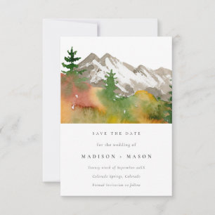 Herbst-Aquarell-Berge Kiefern Hochzeitseinladung Save The Date