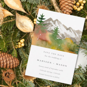 Herbst Aquarell Berge Kiefern Save the Date