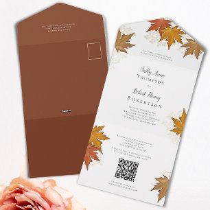 Herbst Aquarell Blätter Hochzeit Benutzerdefiniert All In One Einladung