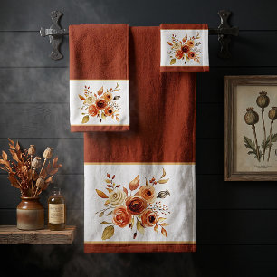 Herbst-Aquarell-Blumen Badhandtuch Set