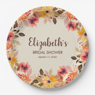 Herbst-Aquarell-Blumen-Brautjungfer-Party Pappteller