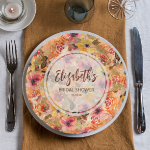Herbst-Aquarell-Blumen-Brautjunggesellinnen-Party Pappteller